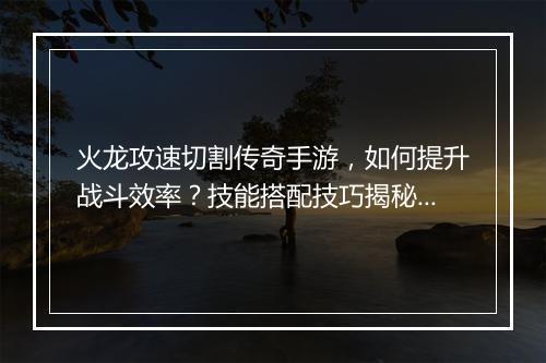 火龙攻速切割传奇手游，如何提升战斗效率？技能搭配技巧揭秘？