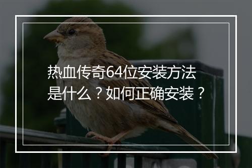 热血传奇64位安装方法是什么？如何正确安装？