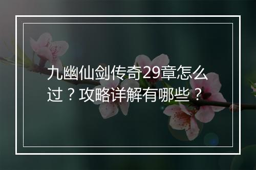 九幽仙剑传奇29章怎么过？攻略详解有哪些？