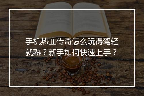 手机热血传奇怎么玩得驾轻就熟？新手如何快速上手？