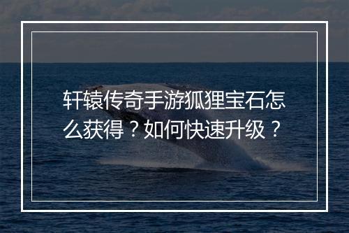 轩辕传奇手游狐狸宝石怎么获得？如何快速升级？