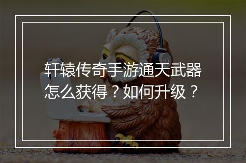 轩辕传奇手游通天武器怎么获得？如何升级？