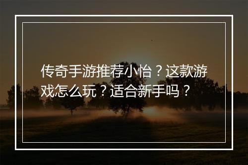 传奇手游推荐小怡？这款游戏怎么玩？适合新手吗？