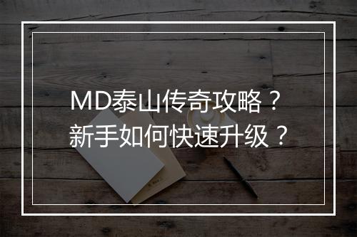 MD泰山传奇攻略？新手如何快速升级？