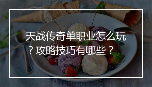 天战传奇单职业怎么玩？攻略技巧有哪些？