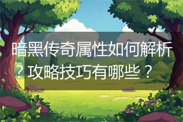 暗黑传奇属性如何解析？攻略技巧有哪些？