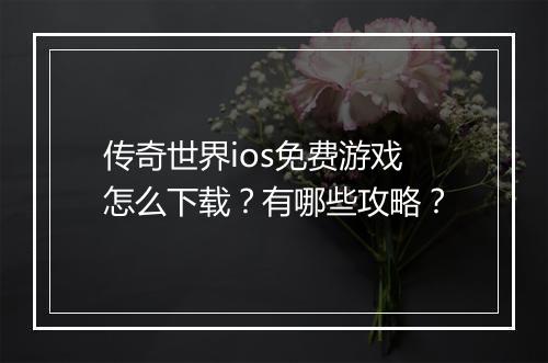 传奇世界ios免费游戏怎么下载？有哪些攻略？