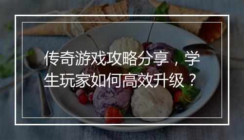 传奇游戏攻略分享，学生玩家如何高效升级？