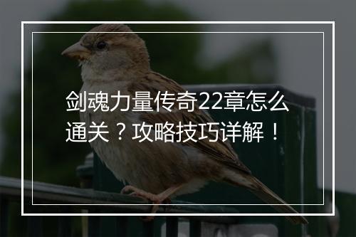 剑魂力量传奇22章怎么通关？攻略技巧详解！