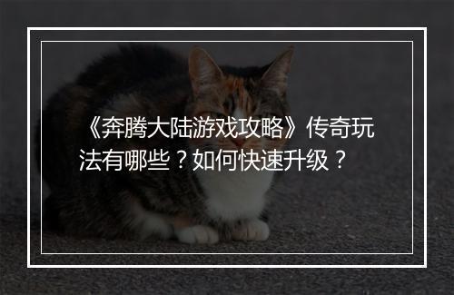 《奔腾大陆游戏攻略》传奇玩法有哪些？如何快速升级？