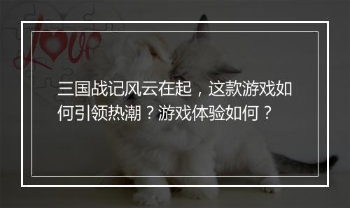 三国战记风云在起，这款游戏如何引领热潮？游戏体验如何？