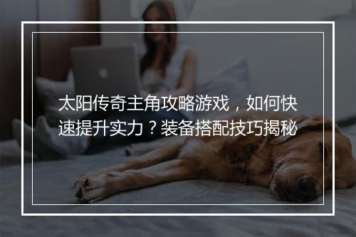 太阳传奇主角攻略游戏，如何快速提升实力？装备搭配技巧揭秘