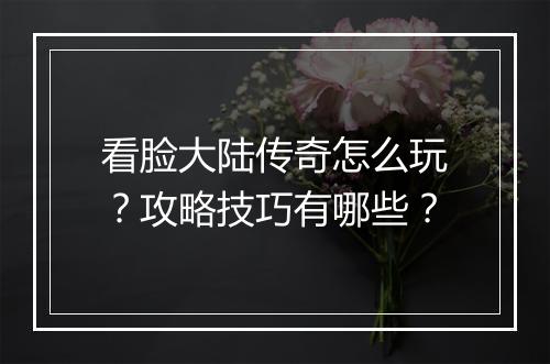 看脸大陆传奇怎么玩？攻略技巧有哪些？