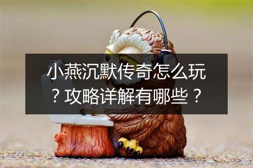 小燕沉默传奇怎么玩？攻略详解有哪些？