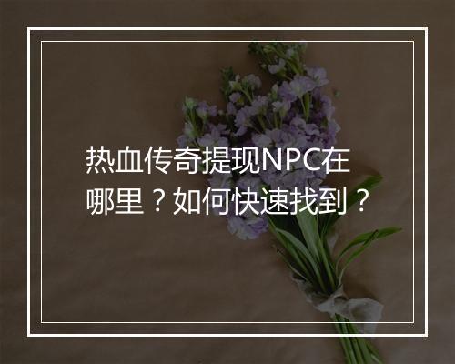 热血传奇提现NPC在哪里？如何快速找到？