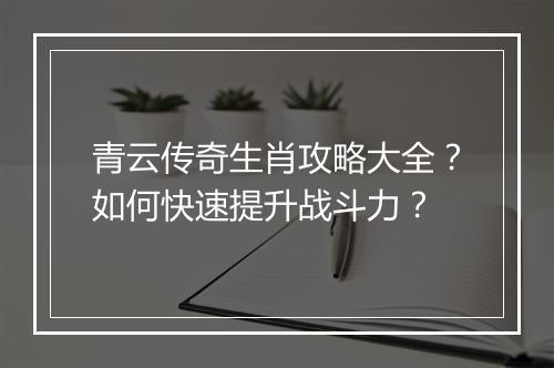 青云传奇生肖攻略大全？如何快速提升战斗力？