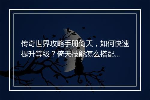 传奇世界攻略手册倚天，如何快速提升等级？倚天技能怎么搭配？