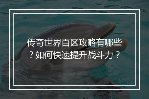 传奇世界百区攻略有哪些？如何快速提升战斗力？