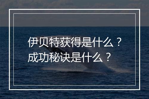 伊贝特获得是什么？成功秘诀是什么？