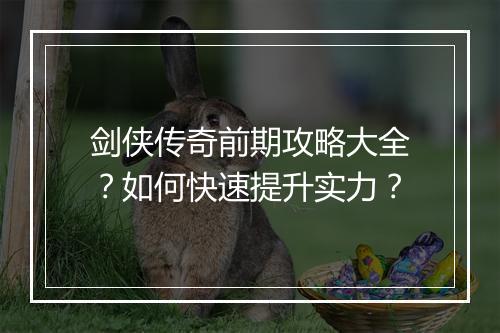剑侠传奇前期攻略大全？如何快速提升实力？