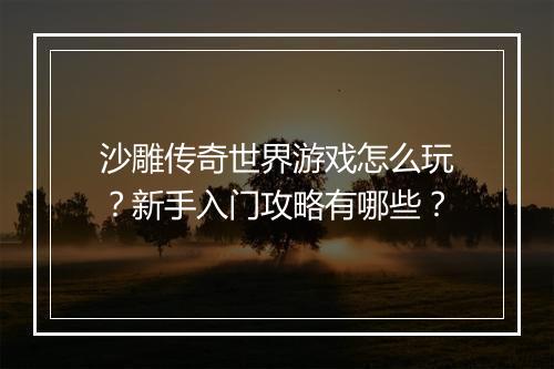 沙雕传奇世界游戏怎么玩？新手入门攻略有哪些？