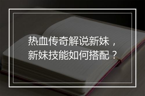 热血传奇解说新妹，新妹技能如何搭配？