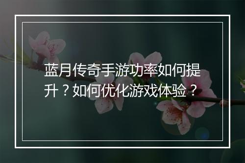 蓝月传奇手游功率如何提升？如何优化游戏体验？