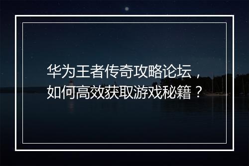 华为王者传奇攻略论坛，如何高效获取游戏秘籍？