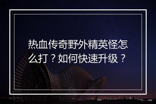 热血传奇野外精英怪怎么打？如何快速升级？