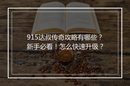 915达叔传奇攻略有哪些？新手必看！怎么快速升级？