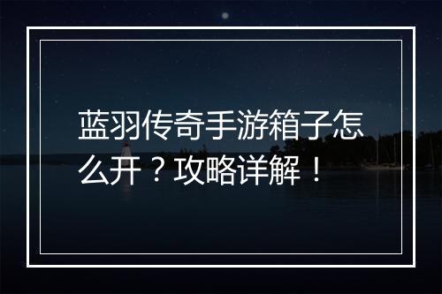 蓝羽传奇手游箱子怎么开？攻略详解！