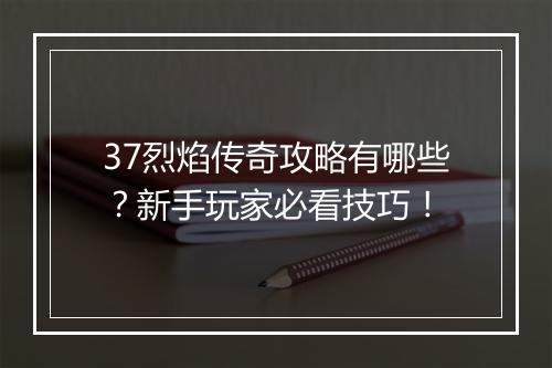 37烈焰传奇攻略有哪些？新手玩家必看技巧！