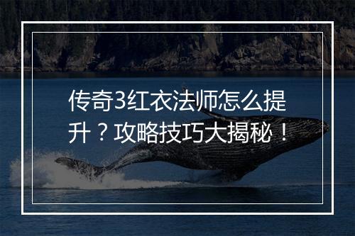 传奇3红衣法师怎么提升？攻略技巧大揭秘！