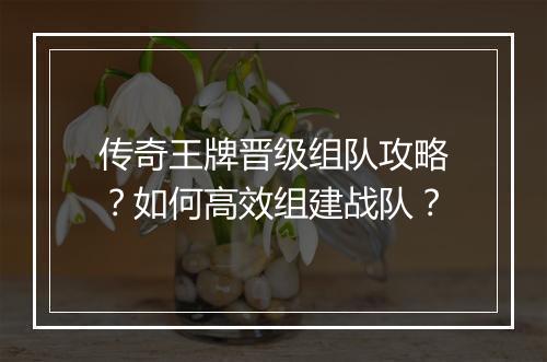传奇王牌晋级组队攻略？如何高效组建战队？