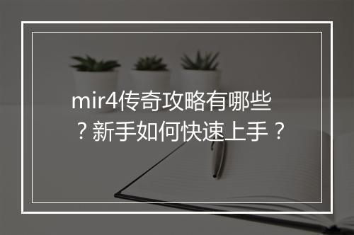 mir4传奇攻略有哪些？新手如何快速上手？