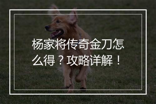 杨家将传奇金刀怎么得？攻略详解！