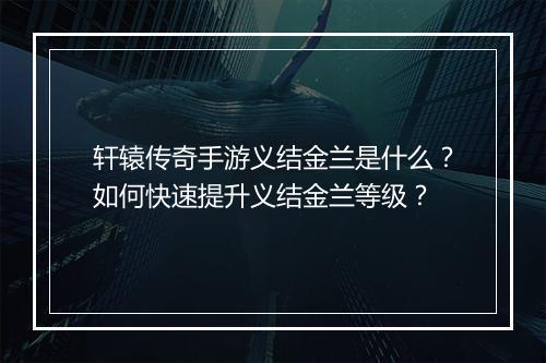 轩辕传奇手游义结金兰是什么？如何快速提升义结金兰等级？