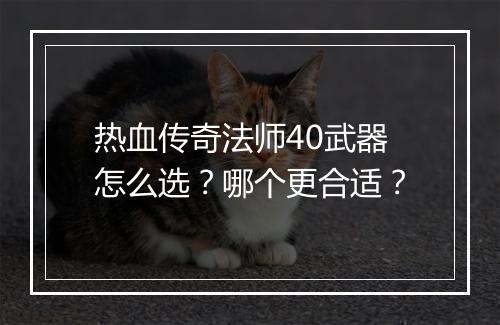 热血传奇法师40武器怎么选？哪个更合适？