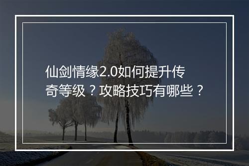 仙剑情缘2.0如何提升传奇等级？攻略技巧有哪些？
