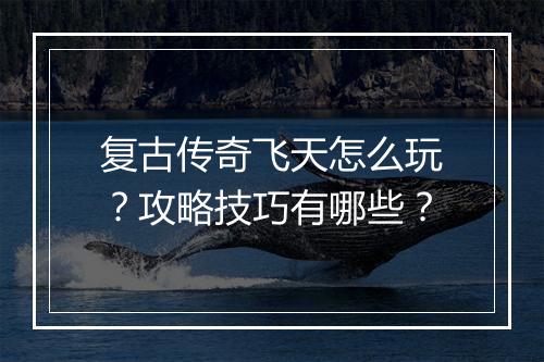 复古传奇飞天怎么玩？攻略技巧有哪些？