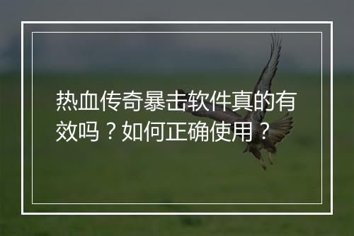 热血传奇暴击软件真的有效吗？如何正确使用？