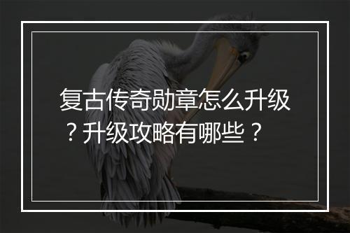 复古传奇勋章怎么升级？升级攻略有哪些？