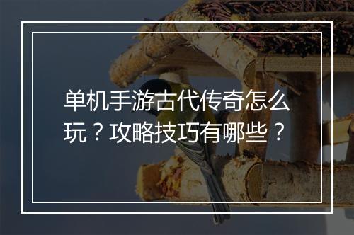 单机手游古代传奇怎么玩？攻略技巧有哪些？