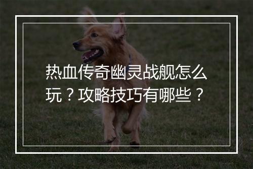 热血传奇幽灵战舰怎么玩？攻略技巧有哪些？