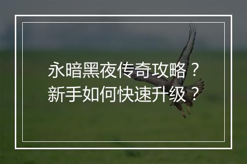 永暗黑夜传奇攻略？新手如何快速升级？