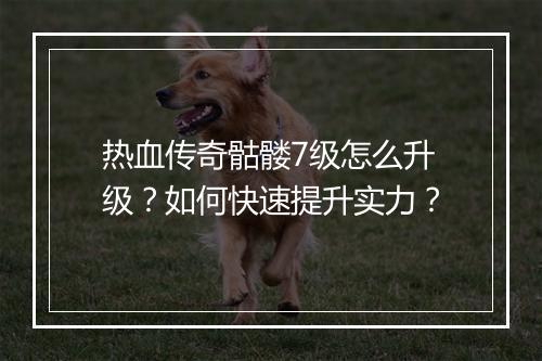 热血传奇骷髅7级怎么升级？如何快速提升实力？