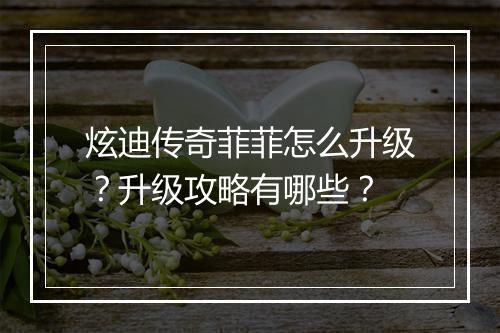 炫迪传奇菲菲怎么升级？升级攻略有哪些？