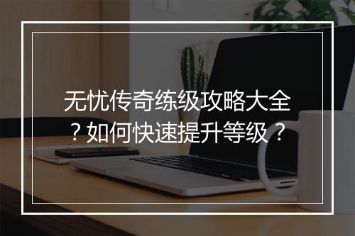 无忧传奇练级攻略大全？如何快速提升等级？