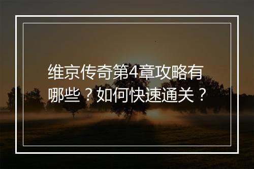 维京传奇第4章攻略有哪些？如何快速通关？