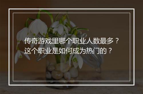 传奇游戏里哪个职业人数最多？这个职业是如何成为热门的？
